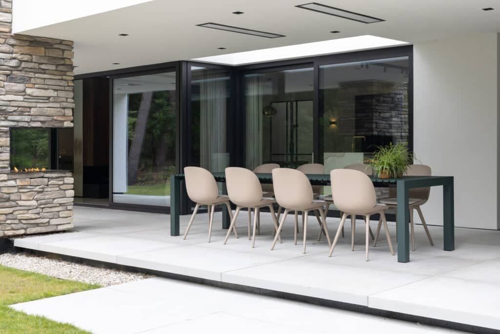 Bromic Platinum electric heaters recessed flush into a patio ceiling