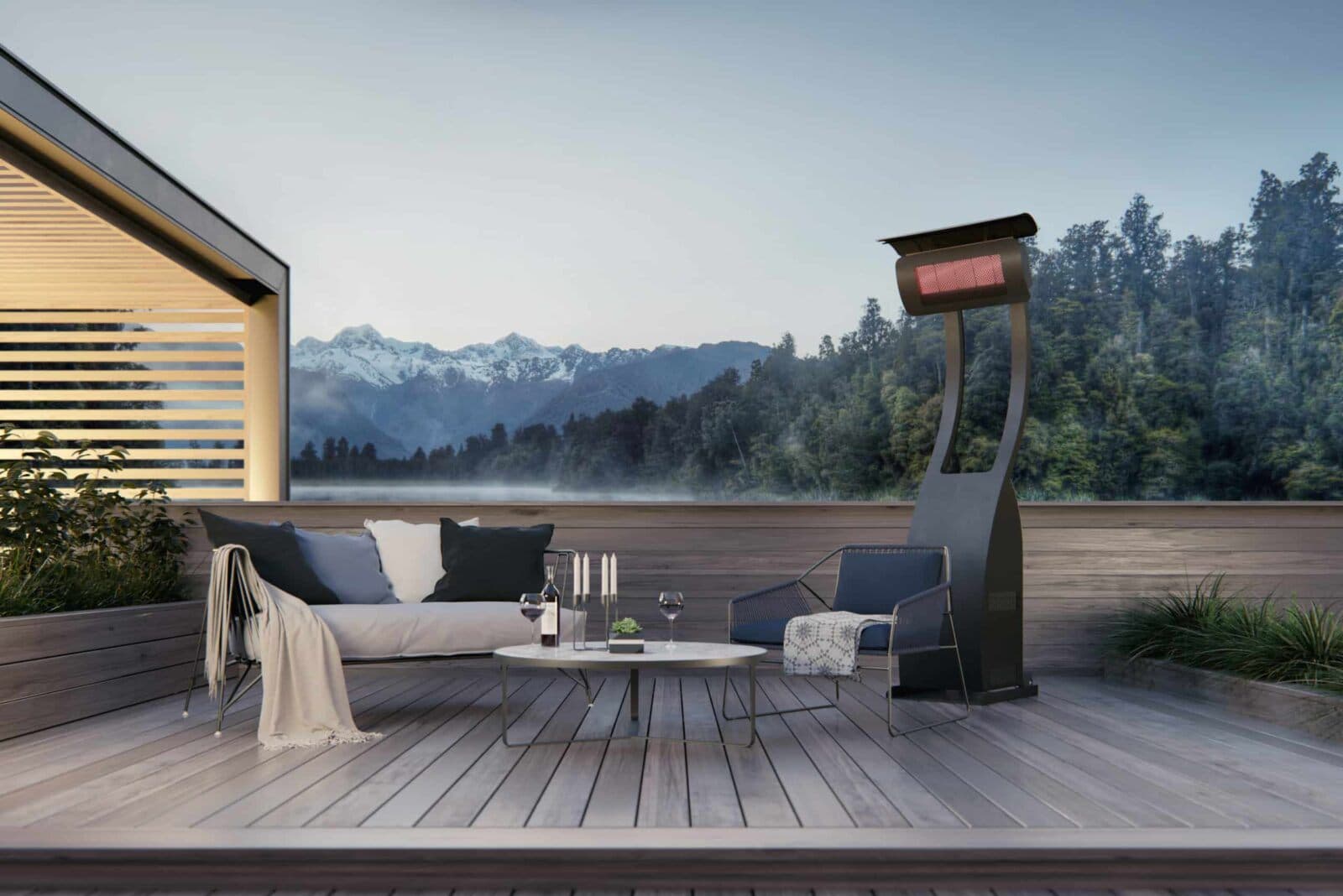 Bromic Tungsten Freestanding portable heater on a residential deck