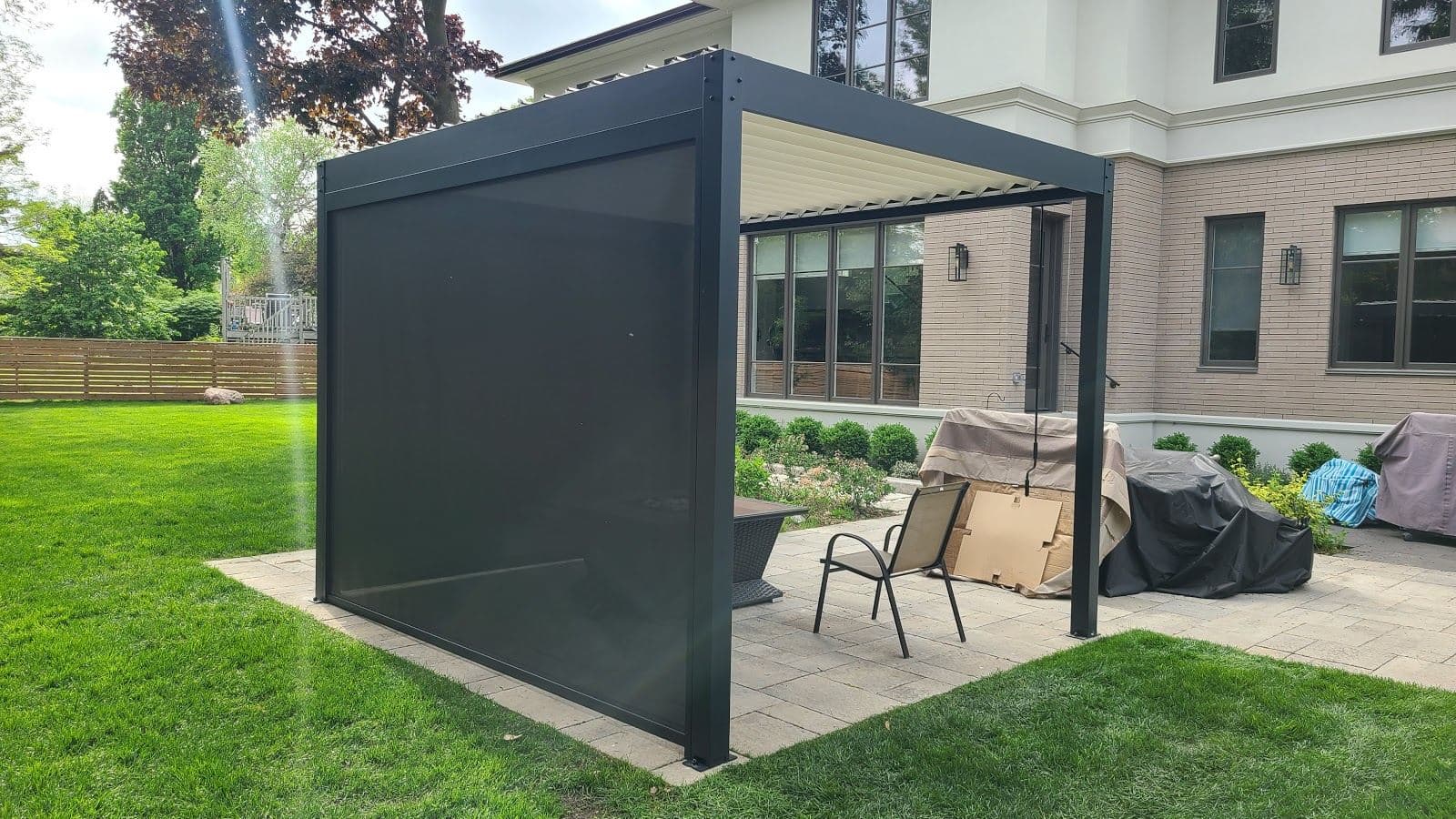 LOUSOL Junior Kit 10 by 12 aluminum pergola with charcoal zip screens