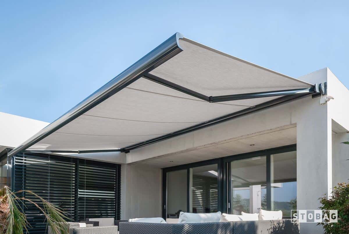 Retractable awning extended over a residential patio in Vancouver