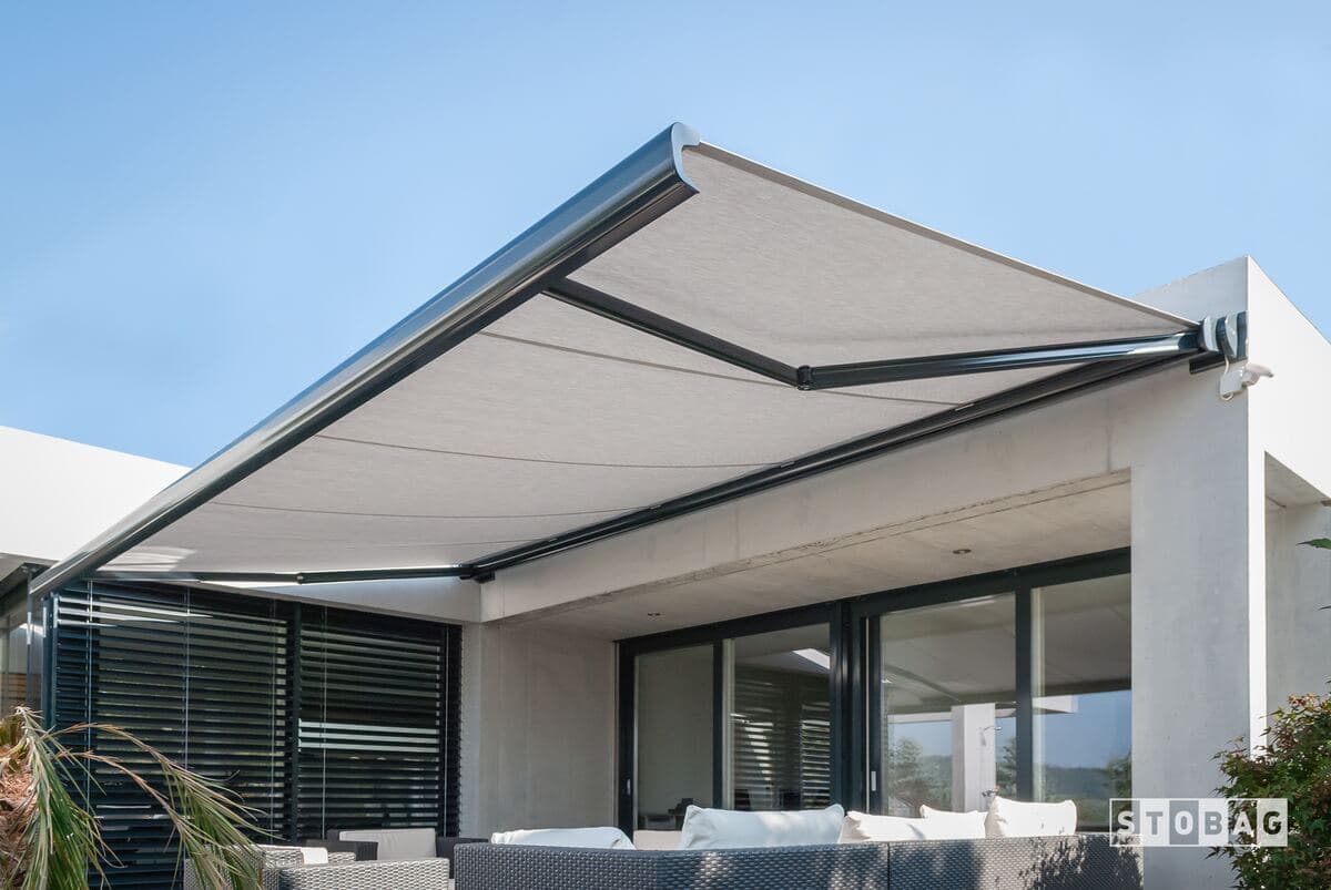 Retractable awning extended over a residential patio in Vancouver